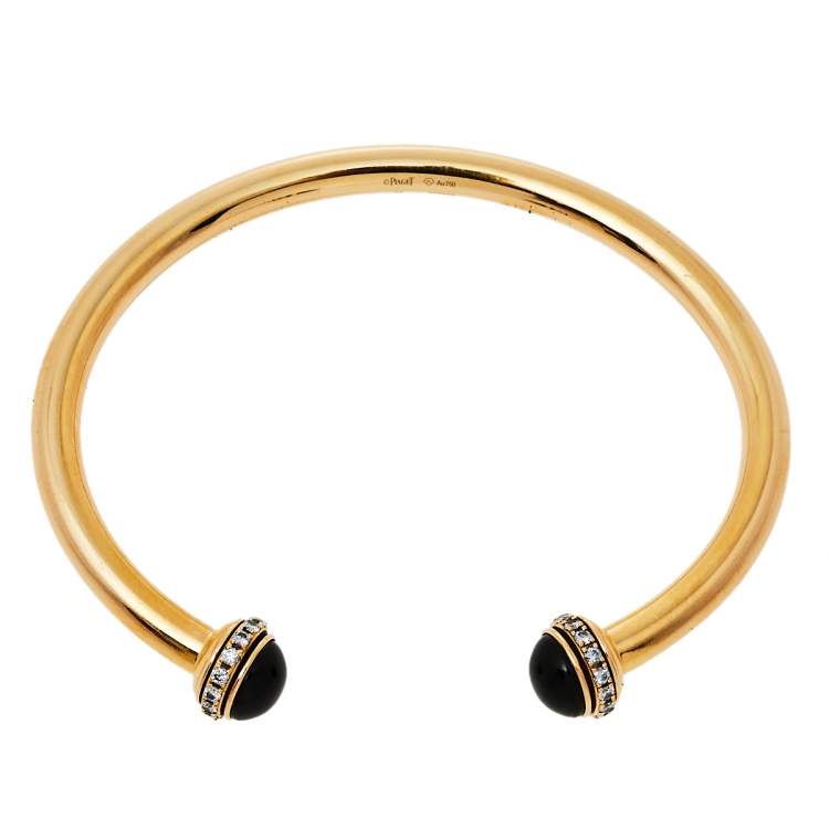Pre Owned Piaget Possession Diamond Onyx 18k Rose Gold Cuff Bracelet 15