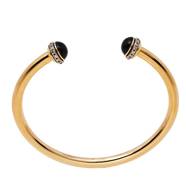 Pre Owned Piaget Possession Diamond Onyx 18k Rose Gold Cuff Bracelet 15