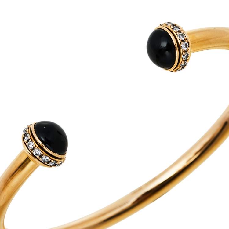 Pre Owned Piaget Possession Diamond Onyx 18k Rose Gold Cuff Bracelet 15