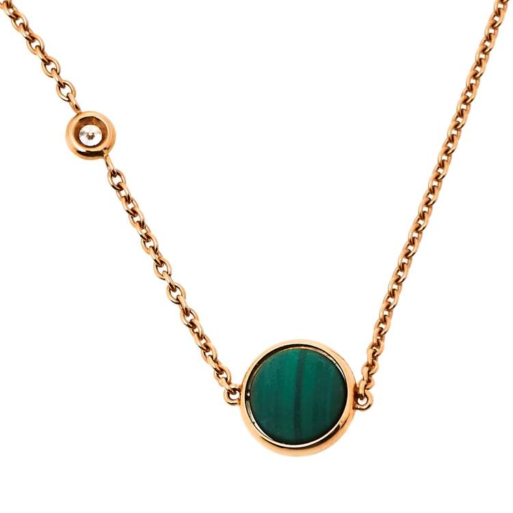 Pre Owned Piaget Possession Malachite Diamond 18K Rose Gold Necklace