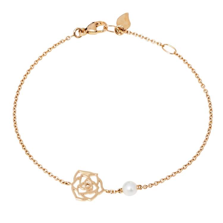 Pre Owned Piaget Rose Diamond & Cultured Pearl 18K Rose Gold Bracelet