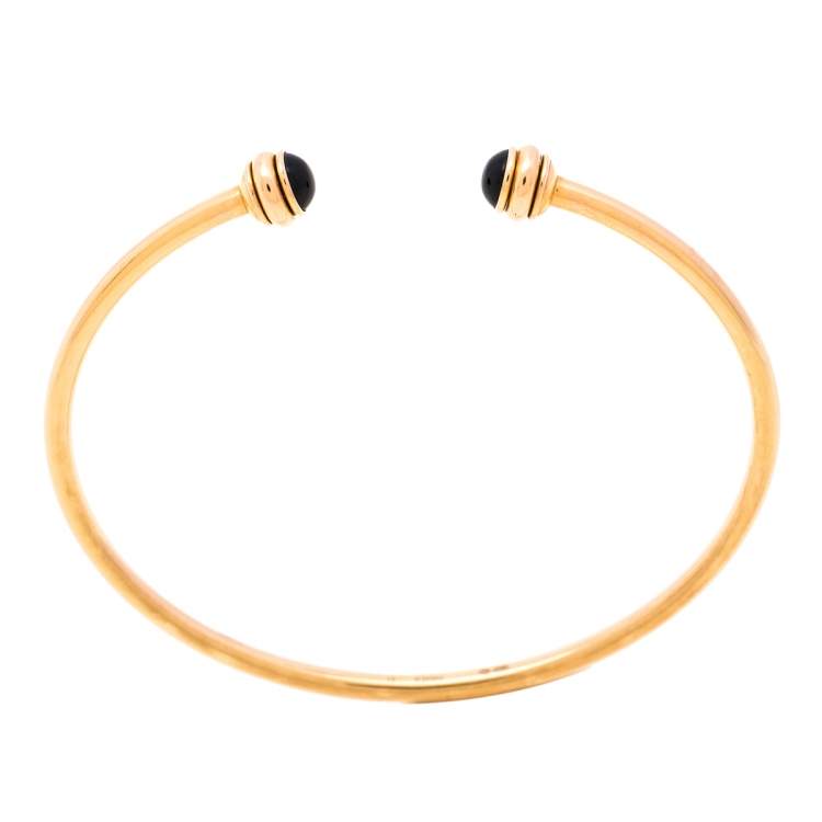 Pre Owned Piaget Possession 18K Rose Gold Onyx Cabochon Open Bangle Bracelet Size 15