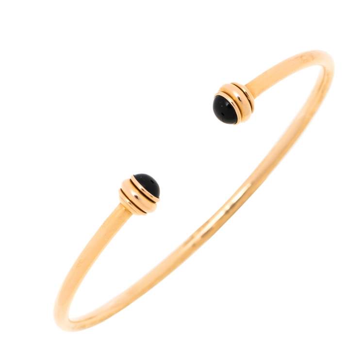 Pre Owned Piaget Possession 18K Rose Gold Onyx Cabochon Open Bangle Bracelet Size 15
