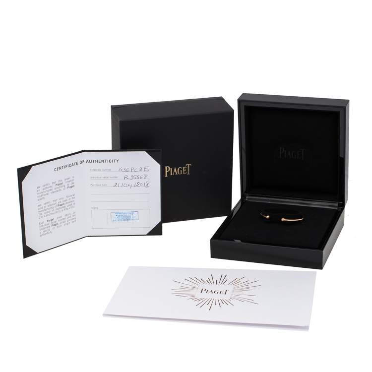 Pre Owned Piaget Possession 18K Rose Gold Onyx Cabochon Open Bangle Bracelet Size 15