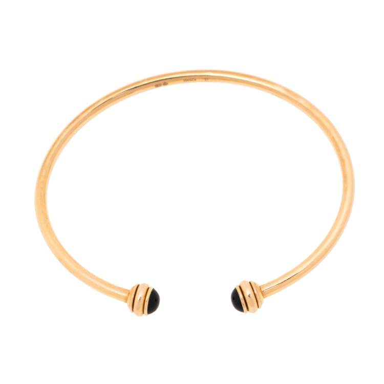 Pre Owned Piaget Possession 18K Rose Gold Onyx Cabochon Open Bangle Bracelet Size 15