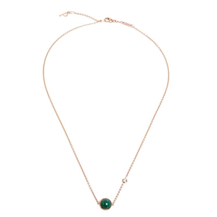 Pre Owned Piaget Possession Malachite Diamond 18K Rose Gold Pendant Necklace
