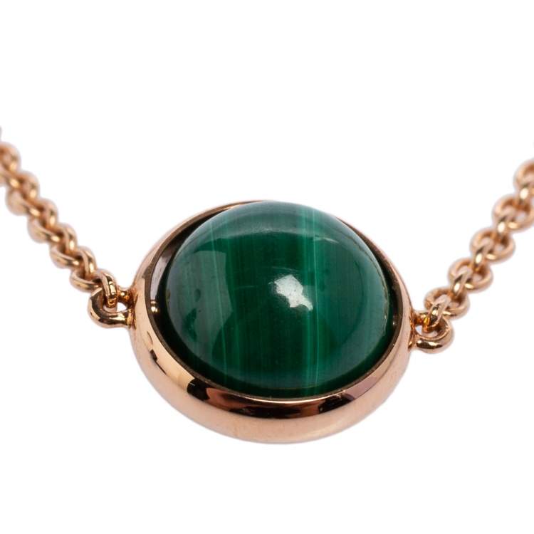 Pre Owned Piaget Possession Malachite Diamond 18K Rose Gold Pendant Necklace