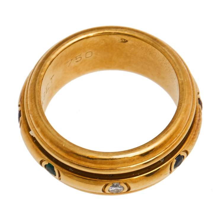 Pre Owned Piaget Multi Gemstone 18k Yellow Gold Rolling Ring Size 52