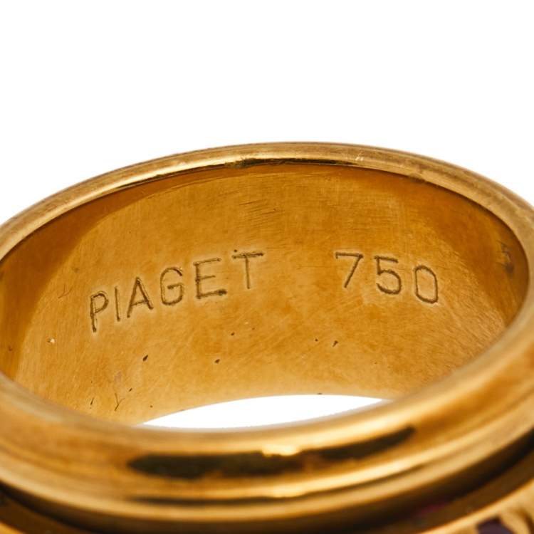 Pre Owned Piaget Multi Gemstone 18k Yellow Gold Rolling Ring Size 52