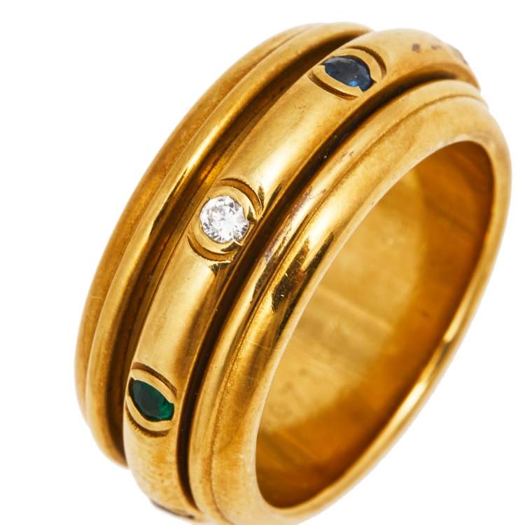 Pre Owned Piaget Multi Gemstone 18k Yellow Gold Rolling Ring Size 52