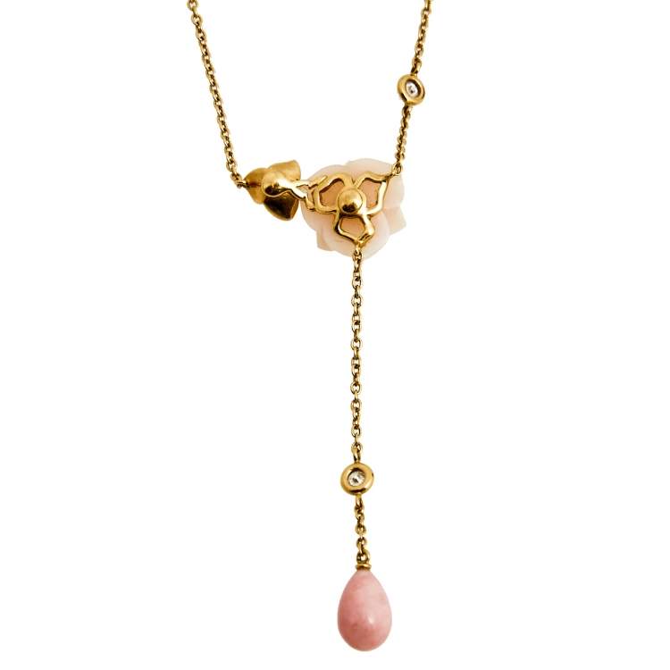 Pre Owned Piaget Rose Diamond Pink Opal 18k Yellow Gold Necklace