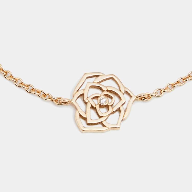 Pre Owned Piaget Rose Motif Diamond 18K Rose Gold Chain link Bracelet