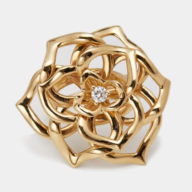 Pre Owned Piaget Rose Diamond 18k Rose Gold Large Model Ring Size 53