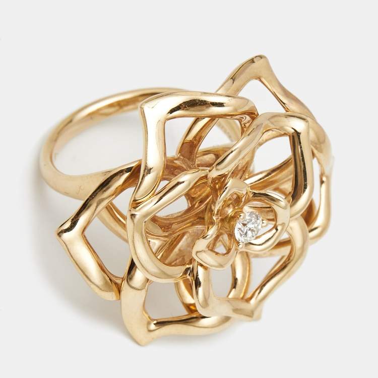 Pre Owned Piaget Rose Diamond 18k Rose Gold Large Model Ring Size 53