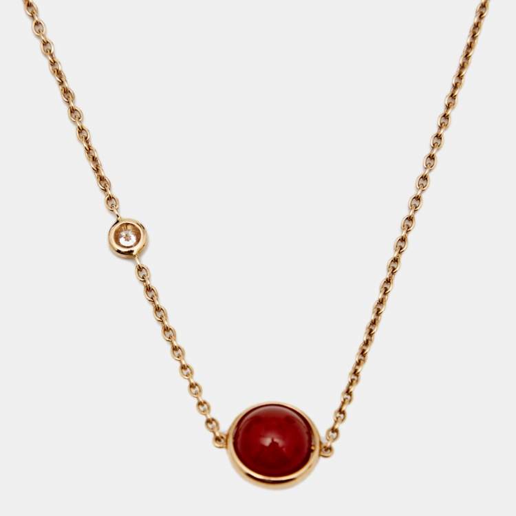 Pre Owned Piaget Possession Carnelian Diamond 18k Rose Gold Chain Necklace