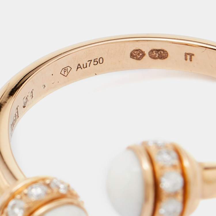 Pre Owned Piaget Possession Chalcedony Diamonds 18k Rose Gold Ring Size 52