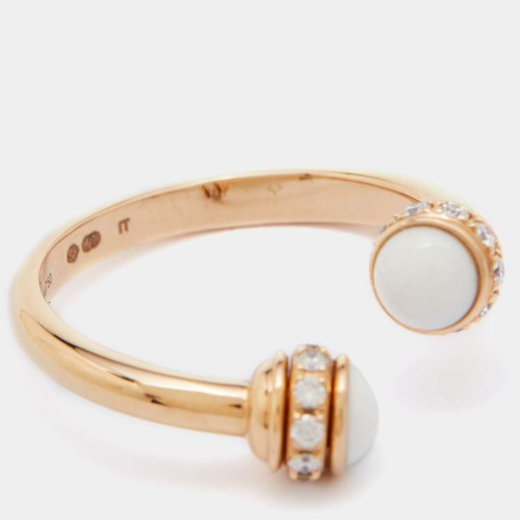 Pre Owned Piaget Possession Chalcedony Diamonds 18k Rose Gold Ring Size 52