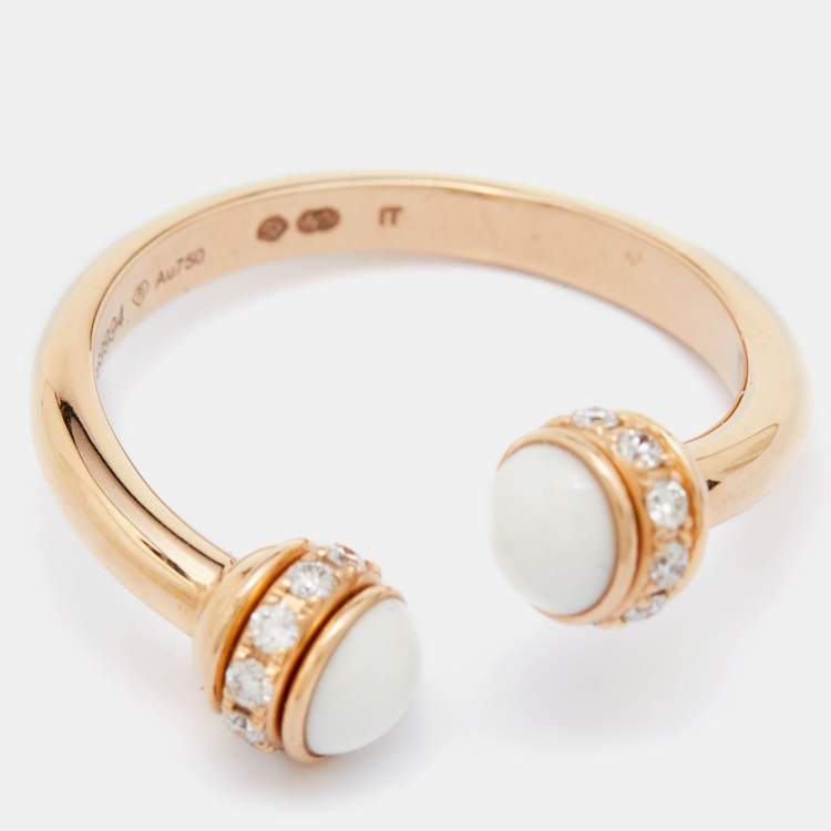 Pre Owned Piaget Possession Chalcedony Diamonds 18k Rose Gold Ring Size 52