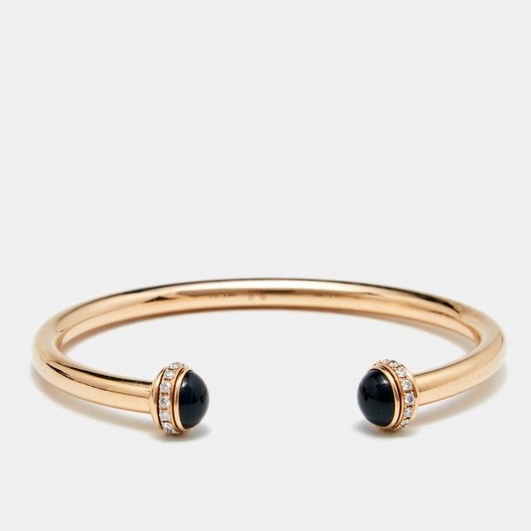 Piaget Possession Diamond Onyx 18k Rose Gold Cuff Bracelet 15