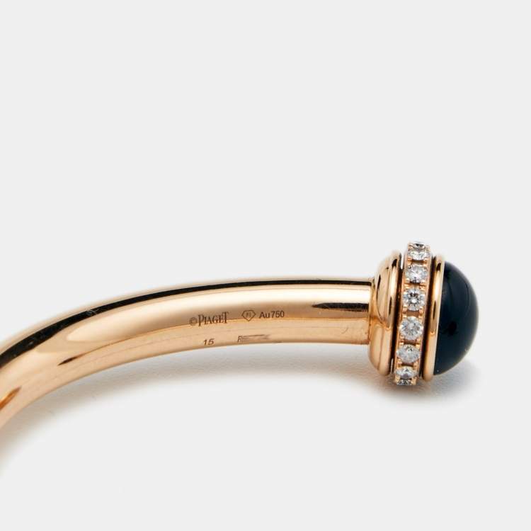 Pre Owned Piaget Possession Diamond Onyx 18k Rose Gold Cuff Bracelet 15