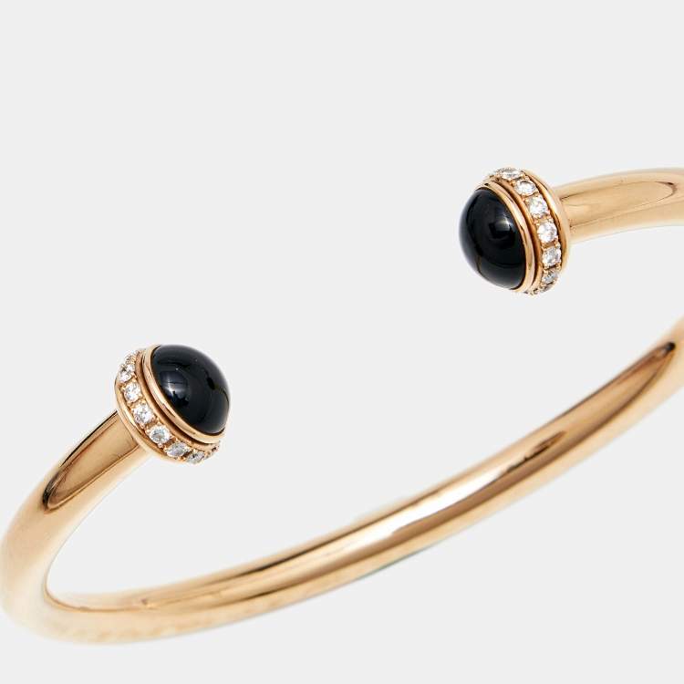 Pre Owned Piaget Possession Diamond Onyx 18k Rose Gold Cuff Bracelet 15