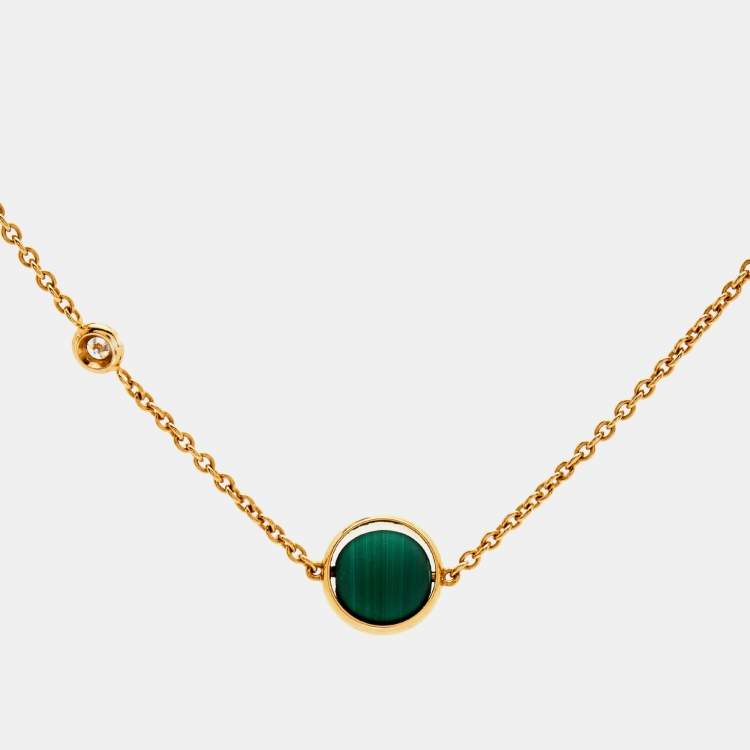 Pre Owned Piaget Possession Malachite Diamond 18k Rose Gold Chain Necklace