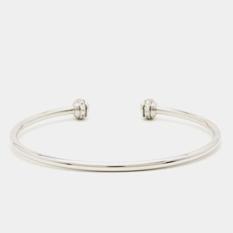 Pre Owned Piaget Possession Diamond 18k White Gold Open Bangle Thin Bracelet 15