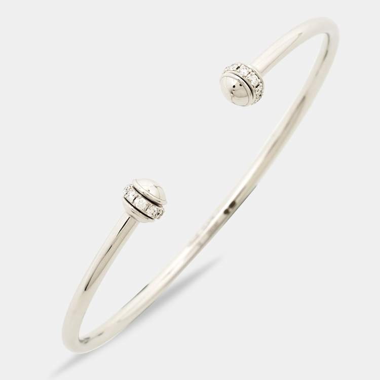 Pre Owned Piaget Possession Diamond 18k White Gold Open Bangle Thin Bracelet 15