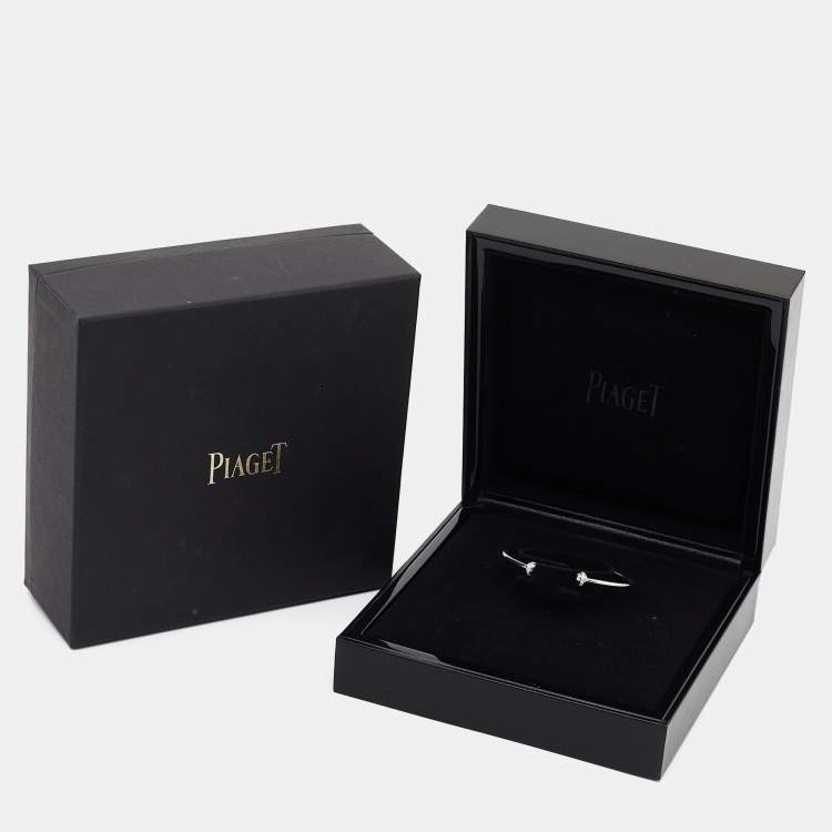 Pre Owned Piaget Possession Diamond 18k White Gold Open Bangle Thin Bracelet 15