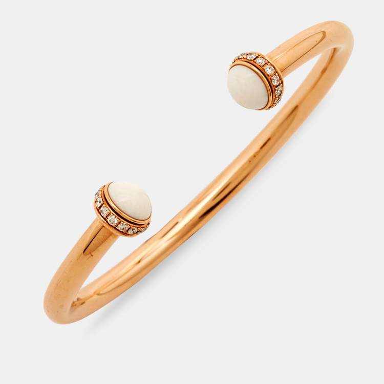 Pre Owned Piaget Possession White Chalcedony Diamonds 18k Rose Gold Bracelet 15