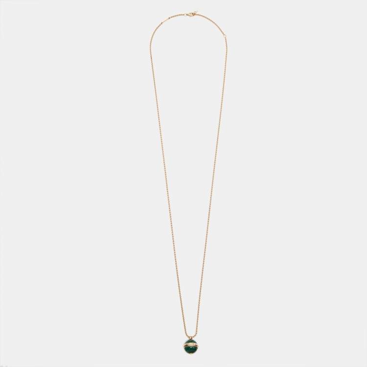 Pre Owned Piaget Possession Malachite Diamond 18k Rose Gold Necklace