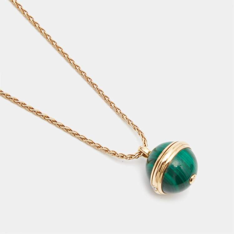 Pre Owned Piaget Possession Malachite Diamond 18k Rose Gold Necklace