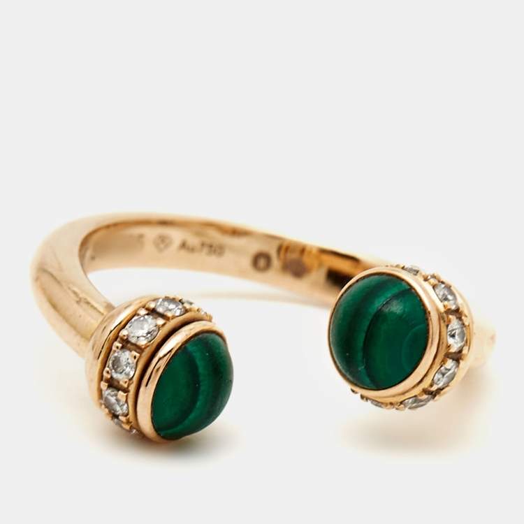 Pre Owned Piaget Possession Malachite Diamonds 18k Rose Gold Ring Size 48