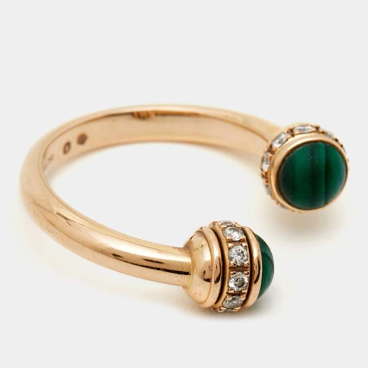 Pre Owned Piaget Possession Malachite Diamonds 18k Rose Gold Ring Size 48