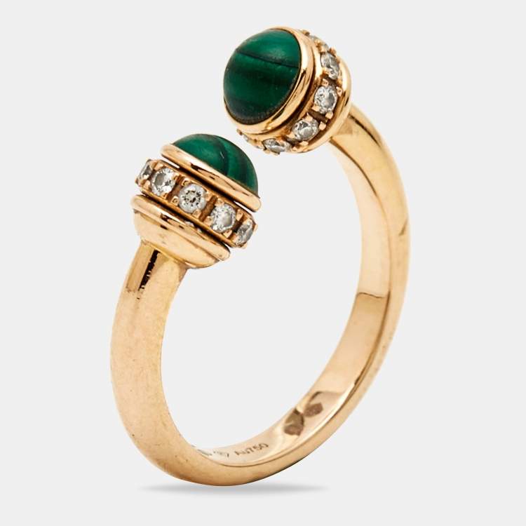 Pre Owned Piaget Possession Malachite Diamonds 18k Rose Gold Ring Size 48