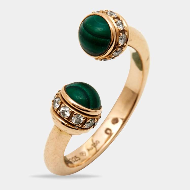 Pre Owned Piaget Possession Malachite Diamonds 18k Rose Gold Ring Size 48
