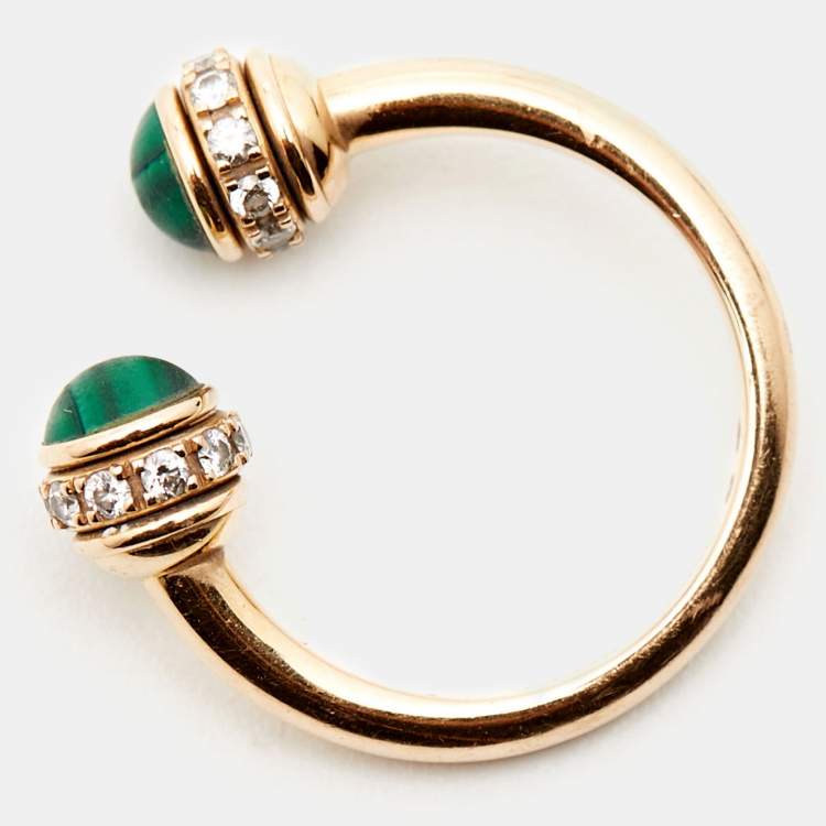 Pre Owned Piaget Possession Malachite Diamonds 18k Rose Gold Ring Size 48