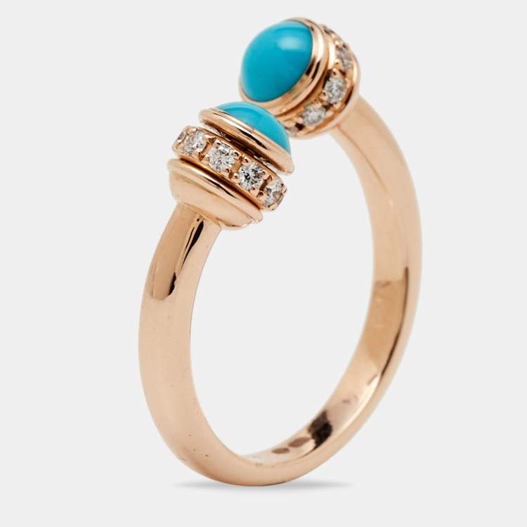 Pre Owned Piaget Possession Turquoise Diamond 18k Rose Gold Ring Size 51