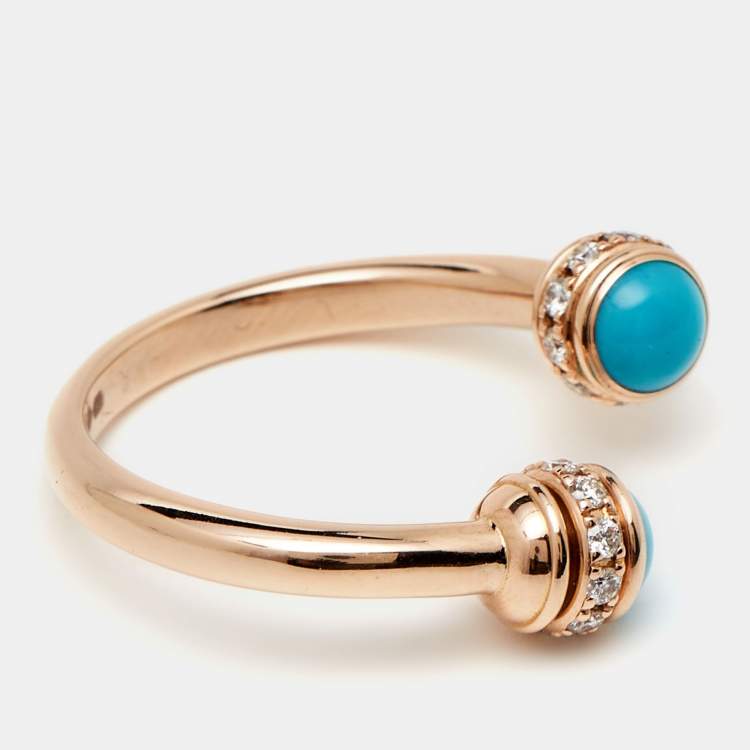 Pre Owned Piaget Possession Turquoise Diamond 18k Rose Gold Ring Size 51