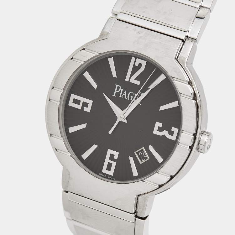 Pre Owned Piaget Black 18K White Gold Polo P10114 Unisex Wristwatch 38 mm