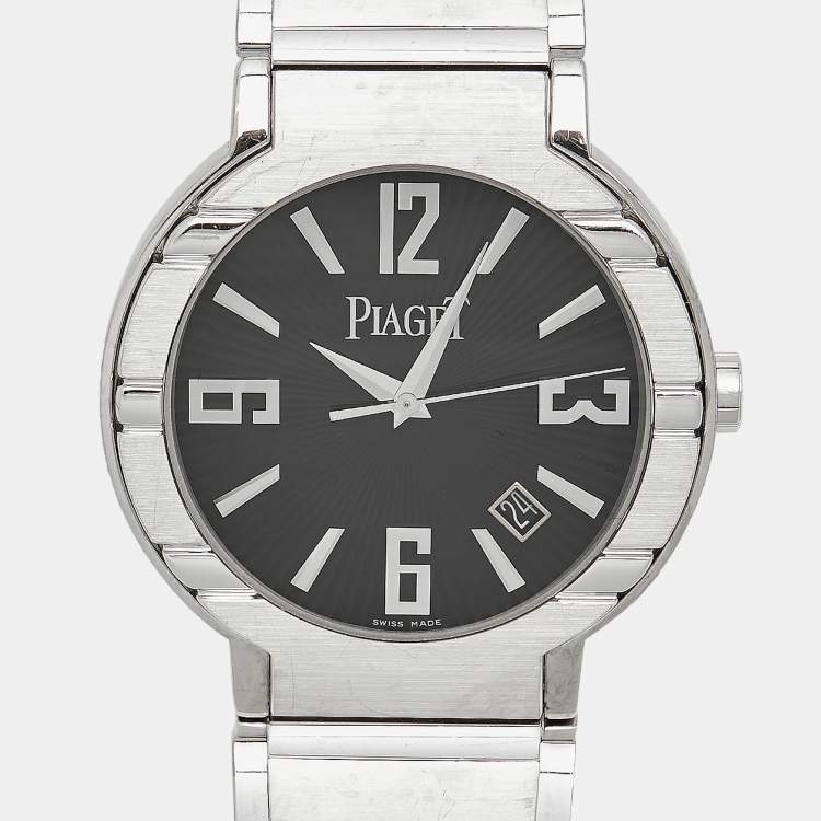 Pre Owned Piaget Black 18K White Gold Polo P10114 Unisex Wristwatch 38 mm