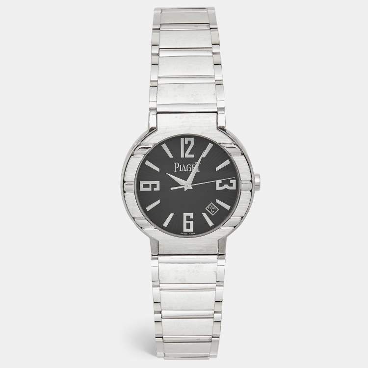 Pre Owned Piaget Black 18K White Gold Polo P10114 Unisex Wristwatch 38 mm