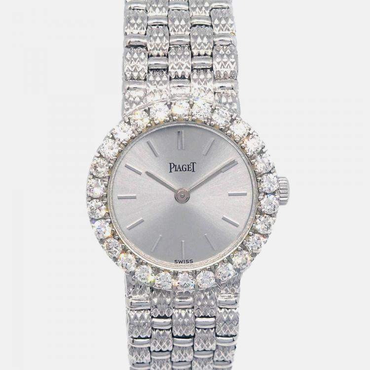Pre Owned Piaget Tradition 8296D23 Manual Winding Silver 18k White Gold Diamond Women's Wristwatch 21 mm