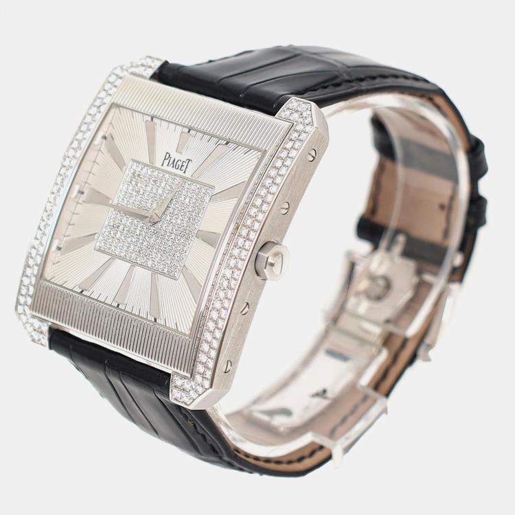 Pre Owned Piaget Black Tie Manual Winding Silver 18K White Gold Women's Wristwatch 42 mm