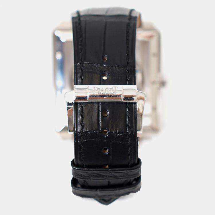 Pre Owned Piaget Black Tie Manual Winding Silver 18K White Gold Women's Wristwatch 42 mm