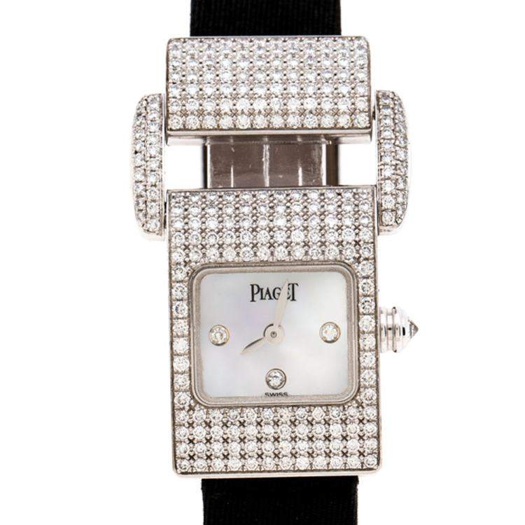 Pre Owned Piaget Mother of Pearl 18K White Gold Diamond Miss Protocole 5225 Women's Wristwatch 17MM