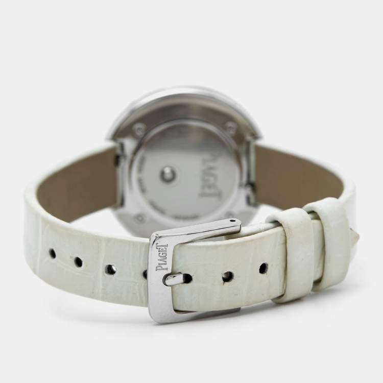 Pre Owned Piaget Silver Diamond Stainless Steel Alligator Possession G0A43090 Women's Wristwatch 34 mm