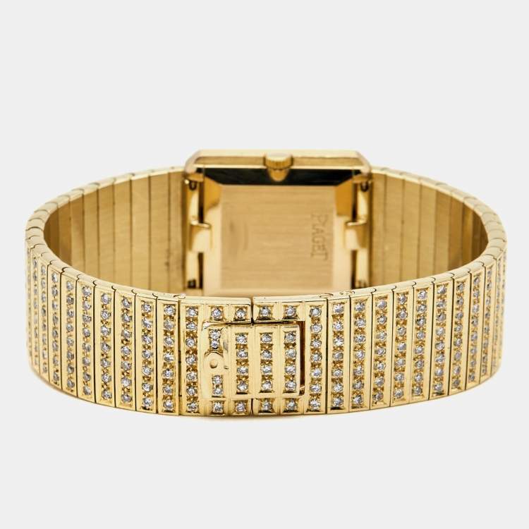 Pre Owned Piaget Diamond Pave Ruby 18K Yellow Gold Protocol 4154 Women's Wristwatch 20 mm