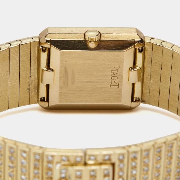 Pre Owned Piaget Diamond Pave Ruby 18K Yellow Gold Protocol 4154 Women's Wristwatch 20 mm