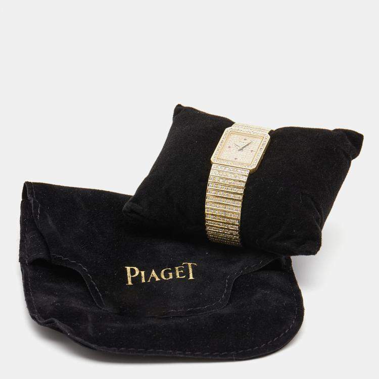 Pre Owned Piaget Diamond Pave Ruby 18K Yellow Gold Protocol 4154 Women's Wristwatch 20 mm